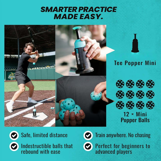 Baseball Training Mini Tee Popper – Perfect Swing Trainer for Solo Hitting Practice (Includes 1 Popper Ball)